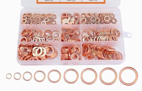 300 Stück Kupferdichtringe Sortiment, 12 Größen Flach Unterlegscheiben Kupfer Flache Scheibe Dichtring Sortiment Kit, M5 M6 M8 M10 M12 M14 M16 M20 in Sortimentskasten 300 Stück Kupferdichtringe Sortiment, 12 Größen Flach Unterlegscheiben Kupfer Flache Scheibe Dichtring Sortiment Kit, M5 M6 M8 M10 M12 M14 M16 M20 in Sortimentskasten von Jesustree
