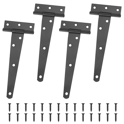 4 Stück T-Scharnier Schwerlast Schwarz, 150 mm T-Scharniere Eisen Verzinkt, T-Förmige Türscharnier Klappbar mit Schrauben, für Schuppentore, Scheunentore, Gartentor, Fenster von Jesustree