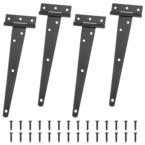 4 Stück T-Scharnier Schwerlast Schwarz, 200 mm T-Scharniere Eisen Verzinkt, T-Förmige Türscharnier Klappbar mit Schrauben, für Schuppentore, Scheunentore, Gartentor, Fenster von Jesustree