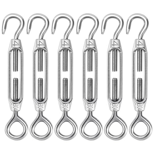 6 Stück Spannschloss Edelstahl M4 Draht Spanner, Verstellbare Öse Und Haken Drahtseil Seilspanner Spannschloss Stahlseil, für Sonnensegel, Gartendraht, Zaunspanner, Seilsystem 6 Stück Spannschloss Edelstahl M4 Draht Spanner, Verstellbare Öse Und Haken Drahtseil Seilspanner Spannschloss Stahlseil, für Sonnensegel, Gartendraht, Zaunspanner, Seilsystem von Jesustree