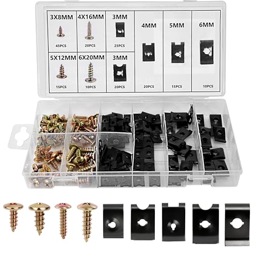 Blechmutter Schraube Mutter Clip Kit, 90 Stk Kreuzkopf Karosserieschrauben und 90 Stk U Typ Auto Befestigung Clips, Auto Befestigungsbox Set für Befestigen & Reparieren von Jesustree