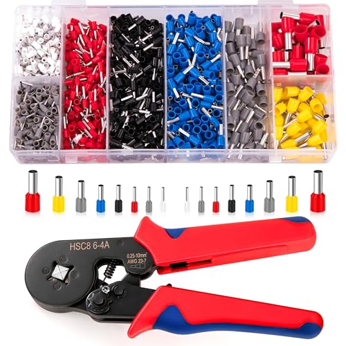 Crimpzange Aderendhülsen Set, 1200 Stück Aderendhülsen, Kabelschuhe, Kabelschuhzange Crimpzange für 0,25-10 mm² Ergonomischer Griff Crimp Tool, mit Plastikbox von Jesustree