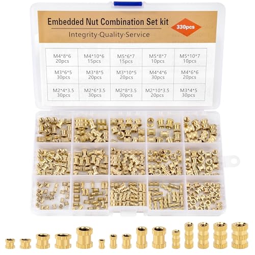 Gewindeeinsatz, 330 Stück M2 M2.5 M3 M4 M5 Einpressmutter Messing Gewindebuchsen Threaded Inserts für 3D Druckteile Automobil Kunststoffschale mit Kunststoff-Box, Etikett Gewindeeinsatz, 330 Stück M2 M2.5 M3 M4 M5 Einpressmutter Messing Gewindebuchsen Threaded Inserts für 3D Druckteile Automobil Kunststoffschale mit Kunststoff-Box, Etikett von Jesustree