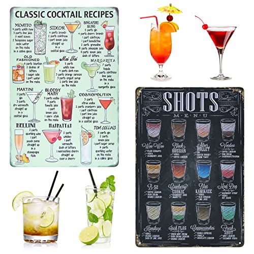 Cocktail Schilder Vintage Metallschilder, 2 Stück Retro Deko Blechschild, Classic Cocktail Rezept Poster für Café Bar Pub Küchen Kneipe Dekoration, Nostalgie Trinker Geschenk (20x30cm) von Jesustree