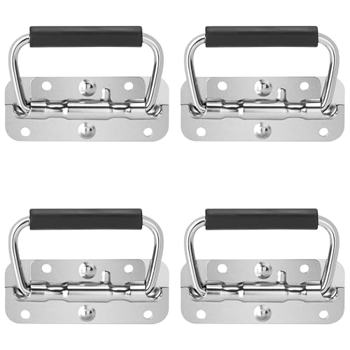 Jesustree Klappgriff Edelstahl, 4 Stück 100mm Tragegriff Hardware Boxen Griff mit Frühling für Flightcase Lautsprecherboxen Toolbox Tür Werkzeug Boxen (Silber) von Jesustree