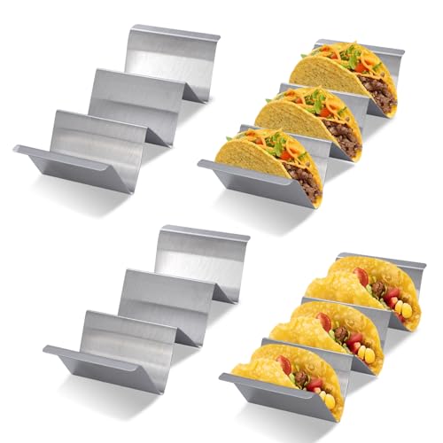 Jesustree Taco Halter Edelstahl, 4 Stück Taco Ständer in Wellenform, Tortilla Halter mit Griffen Metall Küche Gadget für Halten Tacos, Sandwiches, Brot, Hot Dogs und Pfannkuchen von Jesustree