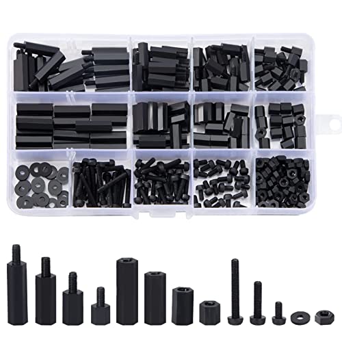 M3 Nylon Sechskantschrauben Mutter Abstandshalter Hex Schrauben PCB Platinen Distanzhülsen Männlich Weiblich Muttern Washer Sortiment, 260 Stück (Schwarz) von Jesustree