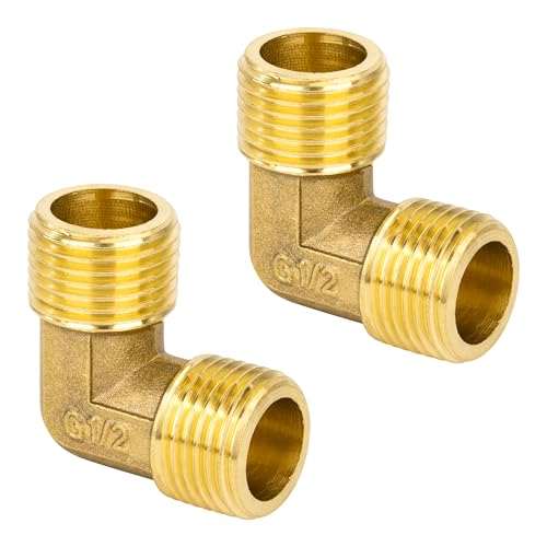 Messing 90 Grad Winkelverbinder, 2 Stück 1/2" AG x 1/2" AG Gewinde Messing Ellenbogen Verbindungsstück, Rohrwinkel Bogen Adapter für Wasser, Luft, Sanitär Messing 90 Grad Winkelverbinder, 2 Stück 1/2" AG x 1/2" AG Gewinde Messing Ellenbogen Verbindungsstück, Rohrwinkel Bogen Adapter für Wasser, Luft, Sanitär von Jesustree