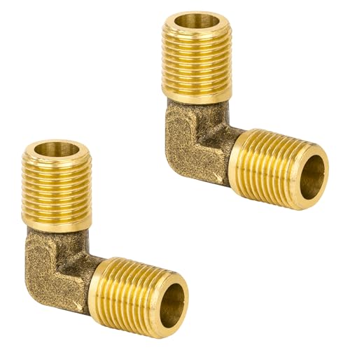 Messing 90 Grad Winkelverbinder, 2 Stück 1/8" AG x 1/8" AG Gewinde Messing Ellenbogen Verbindungsstück, Rohrwinkel Bogen Adapter für Wasser, Luft, Sanitär von Jesustree