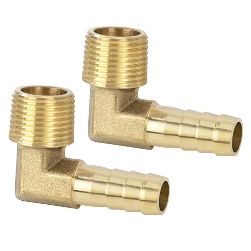 Messing Fitting Anschluss, 2 Stück 90 Grad 10 mm Widerhaken x 3/8 Zoll Außengewinde Messing Winkelstück, Kupplung Rohr Adapter Anschluss für Winkelrohrverbinder von Jesustree