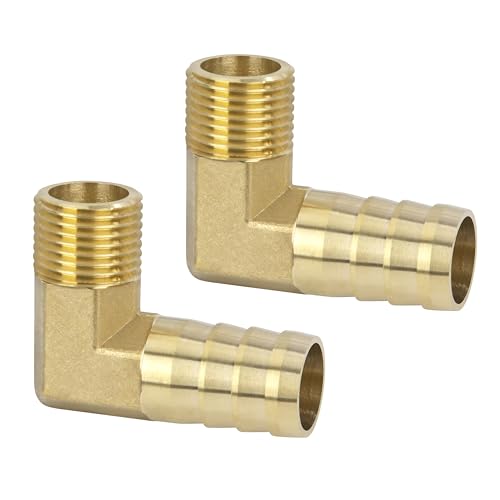 Messing Fitting Anschluss, 2 Stück 90 Grad 19 mm Widerhaken x 1/2 Zoll Außengewinde Messing Winkelstück, Kupplung Rohr Adapter Anschluss für Winkelrohrverbinder von Jesustree