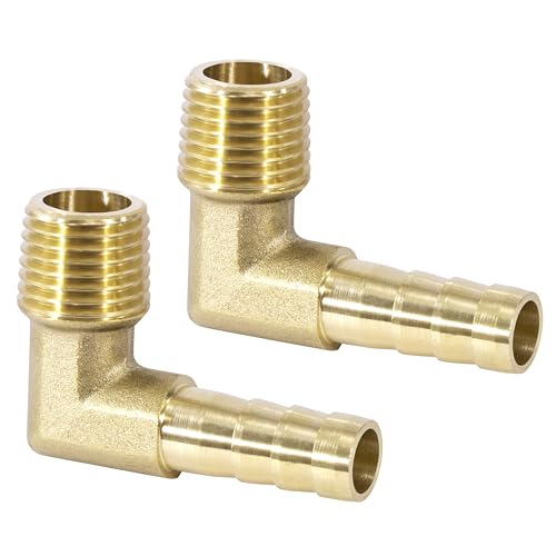 Messing Fitting Anschluss, 2 Stück 90 Grad 8 mm Widerhaken x 1/4 Zoll Außengewinde Messing Winkelstück, Kupplung Rohr Adapter Anschluss für Winkelrohrverbinder Messing Fitting Anschluss, 2 Stück 90 Grad 8 mm Widerhaken x 1/4 Zoll Außengewinde Messing Winkelstück, Kupplung Rohr Adapter Anschluss für Winkelrohrverbinder von Jesustree