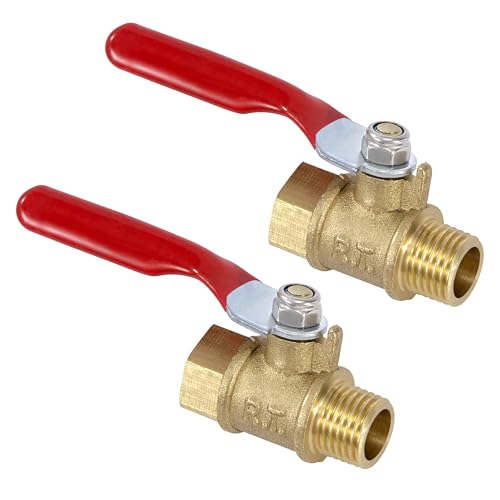 Messing Kugelhahn, 2 Stück Luftkompressor Kugelhahn 1/4"M x 1/4"F Gewinde, Abgeschaltet Schalten Rohr Schläuche Armaturen für Garten, Wasser, Öl, Garten von Jesustree