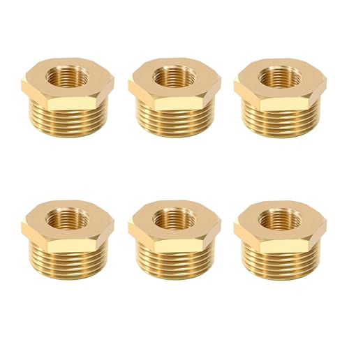Messing Reduzierstück, 3/4" Außengewinde x 1/4" Innengewinde Rohrverschraubung Reduzierung mit Messinggewinde, Sechskantbuchse aus Messing für Wasserleitung, Luft, Öl (6 Stück) von Jesustree