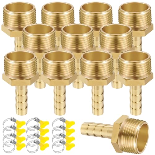 Messing Rohr Adapter, 12 Stück 8 mm Widerhaken x 3/4 Zoll Außengewinde Rohrverbinder aus Messing mit Gewinde, Schlauchtülle Verschraubung mit Klemmen für Wasser, Gas, Luft Messing Rohr Adapter, 12 Stück 8 mm Widerhaken x 3/4 Zoll Außengewinde Rohrverbinder aus Messing mit Gewinde, Schlauchtülle Verschraubung mit Klemmen für Wasser, Gas, Luft von Jesustree