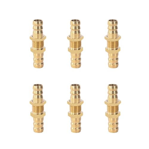 Messing Schlauchanschluss Adapter, 6 Stück 8mm Schlauchtülle Schottverschraubung Kupplung, Messing Fitting Anschluss für Wasser, Luft, Kraftstoff, Verbindung von Jesustree