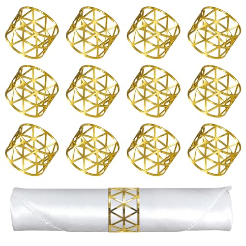 Serviettenringe 12 Stück Metal Serviettenringe Hohl-Out Serviettenschnallen Halter Elegante Tischdekoration für Hochzeit, Ramadan, Bankett, Feiern, Party (Gold) von Jesustree
