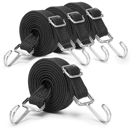 Verstellbar Spanngummi mit Haken, Flach Spanngurte 4 Set Spannband Gummizug， 100cm Elastisch Spannseile, Extra Stark Gummiseile Schwarz Gepäckspanner für Fahrrad Motorrad Autotransport Camping von Jesustree