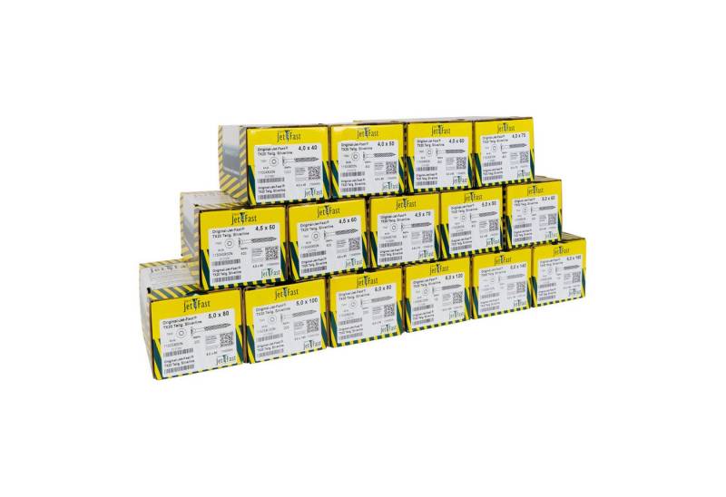 Jet-Fast Schrauben-Set Spanplattenschrauben, Duo-Senkkopf, Selbstbohrspitze - Heimwerker Set, (Legierter Stahl), universeller Einsatz in Hartholz, Kunststoff, Aluminium etc. von Jet-Fast