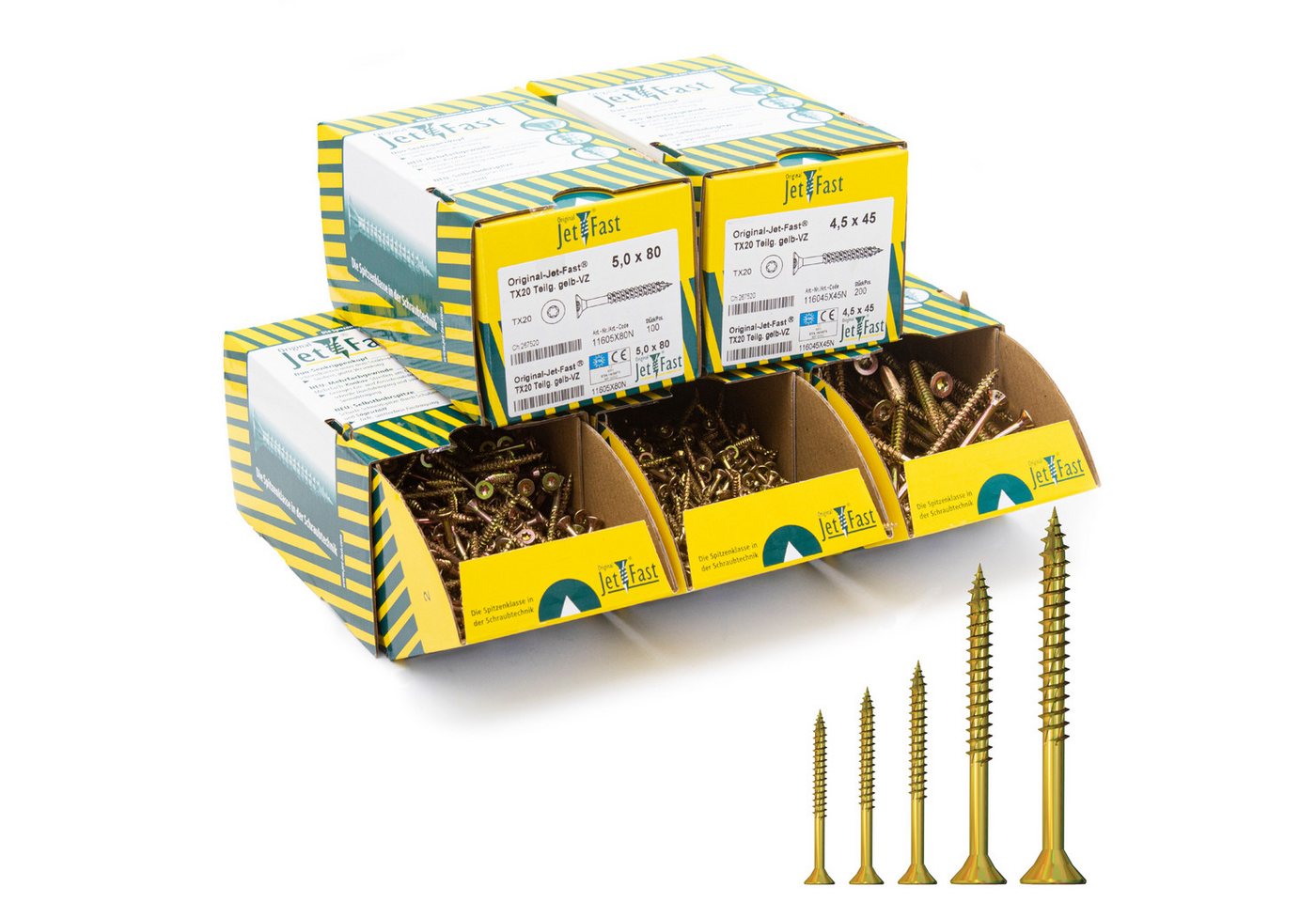 Jet-Fast Schrauben-Set Spanplattenschrauben, Duo-Senkkopf, Selbstbohrspitze - Heimwerker Set, (Packung-Set), Selbstborhspitze, kein Vorbohren nötig, schnelles Einschrauben von Jet-Fast