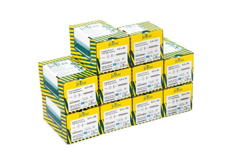 Jet-Fast Schrauben-Set Spanplattenschrauben, Duo-Senkkopf, Selbstbohrspitze - Heimwerker Set, (Packung-Set), Selbstborhspitze, kein Vorbohren nötig, schnelles Einschrauben von Jet-Fast