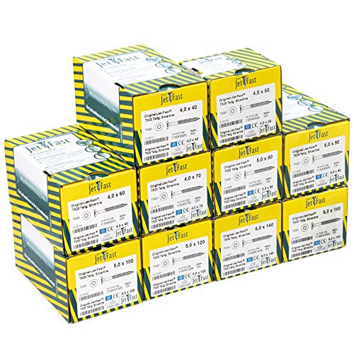 Original Jet-Fast Universalschrauben Set, Spanplattenschrauben, Duo-Senkkopf, Mehrfach-KONKAV-Streifen TX Antrieb, Holzschrauben, Selbstbohrspitze (Heimwerker Smart Set 1700 tlg.) von Jet-Fast
