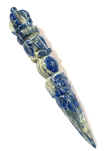 Jet International Echte Lapislazuli Phurba 5 Zoll - 5,5 Zoll tibetisches Nepal Vajra Schnitzgottheit tibetischer Buddhismus Hakenkreuz Kila Phurpa Magischer Lama Lord Indra Waffen Hindernisentferner von Jet International