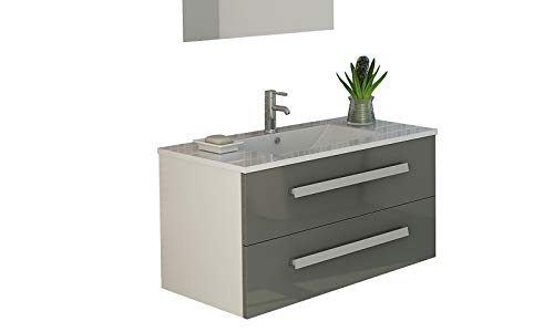 Jet-Line® | Moderner Waschtisch mit Waschbecken | Bad-Set | Stilvolles Badezimmermöbel mit Soft Close Schubladen | Waschplatz für Bad und Gäste WC Rapperswil | grau von Jet-Line