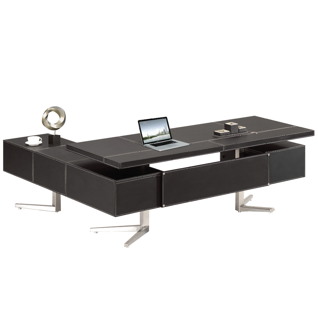 Chef Schreibtisch BARI links  in schwarz Edelstahl Winkelschreibtisch von Jet-Line