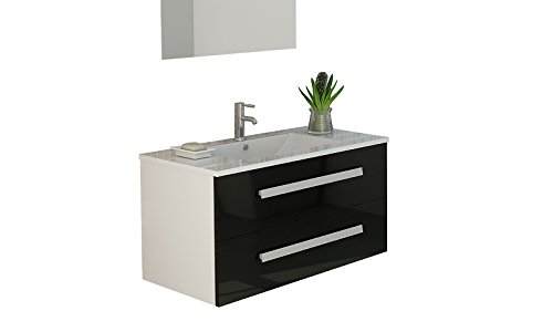 Jet-Line® | Badset Locarno | Badmöbel Set| Waschtisch | schwarz-weiß | Hochglanz | Unterschrank | Badmöbelset | Keramit Waschbecken / 80 cm Breit von Jet-Line