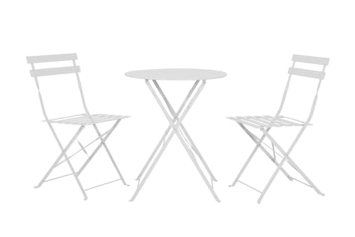 Jet-Line® | Balkon | Bistro | Gartenmöbel Set 3-Teilig | weiß | Tisch mit 2 Stühlen Klappstuhl | Pulverbeschichteter Stahl | Wetterbeständig | Gartentisch & Stühle perfekt für kleine Balkone von Jet-Line