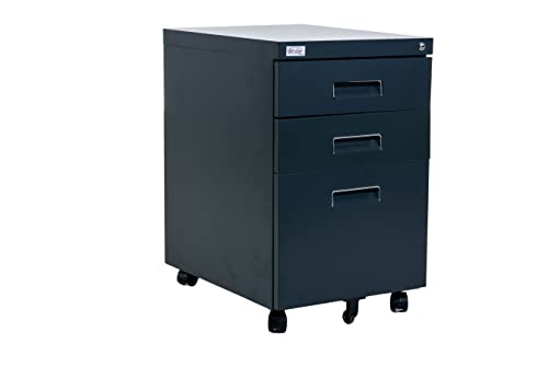 Jet-Line®| Büro Rollcontainer Metall | 3-Schubladen Hängeregister |abschließbar | Aktenschrank | Büromöbel Homeoffice | Büroschrank Selbstaufbau (anthrazit) von Jet-Line