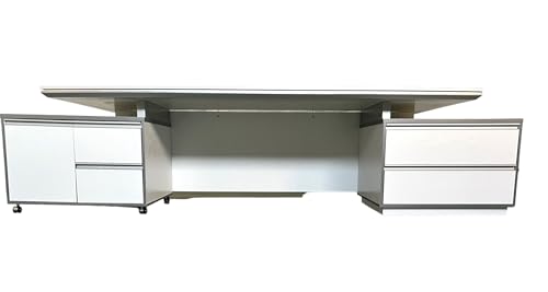 Jet-Line®| Chef Schreibtisch | 2.4m Breit | Büromöbel | Programm | Weiss XXL Format | Set | mit Schubladen | 2- Sidebords und Kabeldurchführung | Büroeinrichtung | Arbeitstisch von Jet-Line