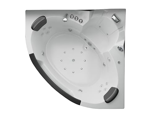 Jet-Line® | Whirlpool Eck Badewanne | Villa Carlotta 1,4 x1.4 m | Hydromassage | Touch-Steuerung 2-Personen Spa | LED | Heizung | Wasserfall | Kopfstützen | Lautsprecher | weiss von Jet-Line