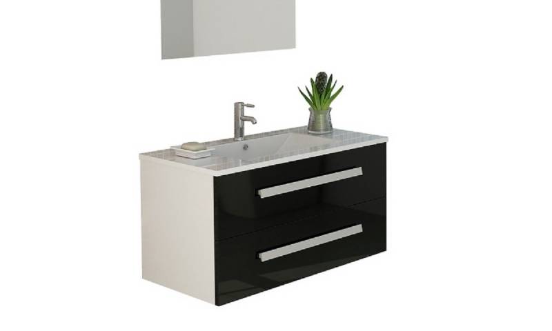 Jet-Line Badmöbel-Set Badmöbel Badset LOCARNO schwarz hochglanz mit Soft von Jet-Line