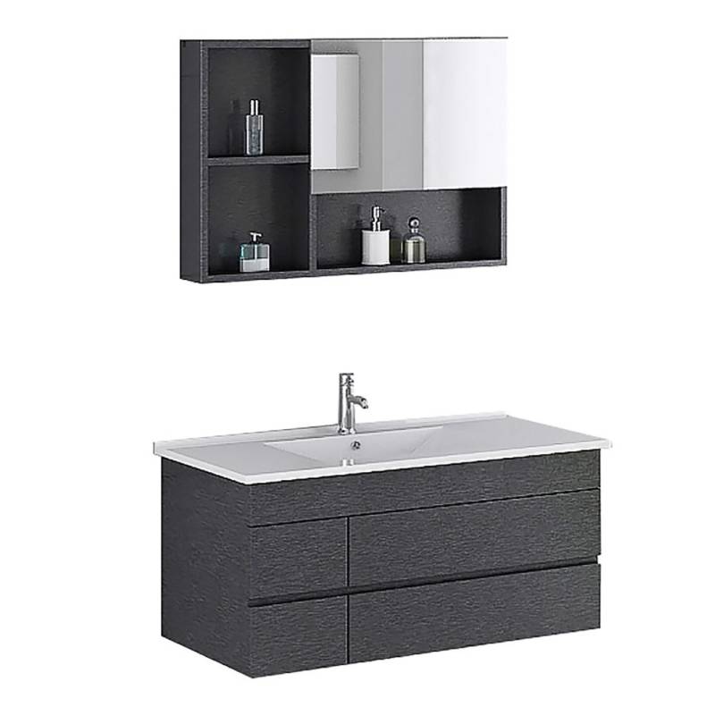 Jet-Line Badset Appenzell in Schwarz 3-teilig mit Keramikwaschbecken und Spiegelschrank von Jet-Line