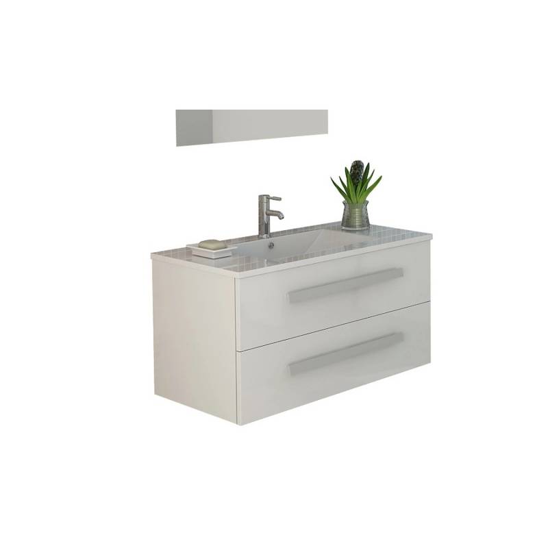 Jet-Line Badset Rapperswil 90cm Weiß Hochglanz Waschbecken und Unterschrank von Jet-Line