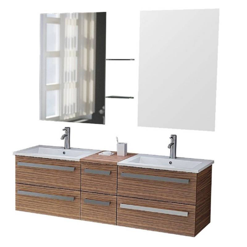 Jet-Line Badset Zürich II 150 cm in Zebraoptik/Holzoptik Dunkel mit Spiegel von Jet-Line