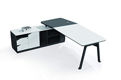 Jet-Line | Schreibtisch 'Carolina' | 2,2 m | weiß/anthrazit | linksseitig | Moderne Lederoptik | Arbeitsplatz | Büro Ausstattung | Büromöbel | Design | Tisch | Hochwertig | Homeoffice von Jet-Line