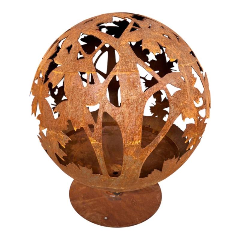 Jet-Line Feuerstelle World in Rostoptik Ø 58cm in Kugelform mit Blattmotiv von Jet-Line