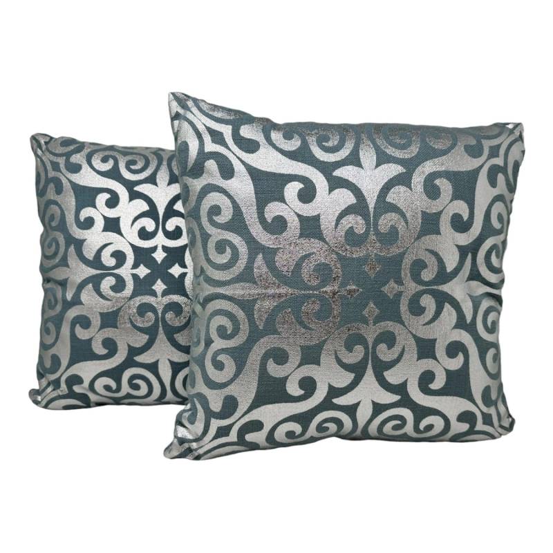 Jet-Line Indoor Dekokissen 2er Set Ornament Blau/Silber 40 x 40 cm von Jet-Line