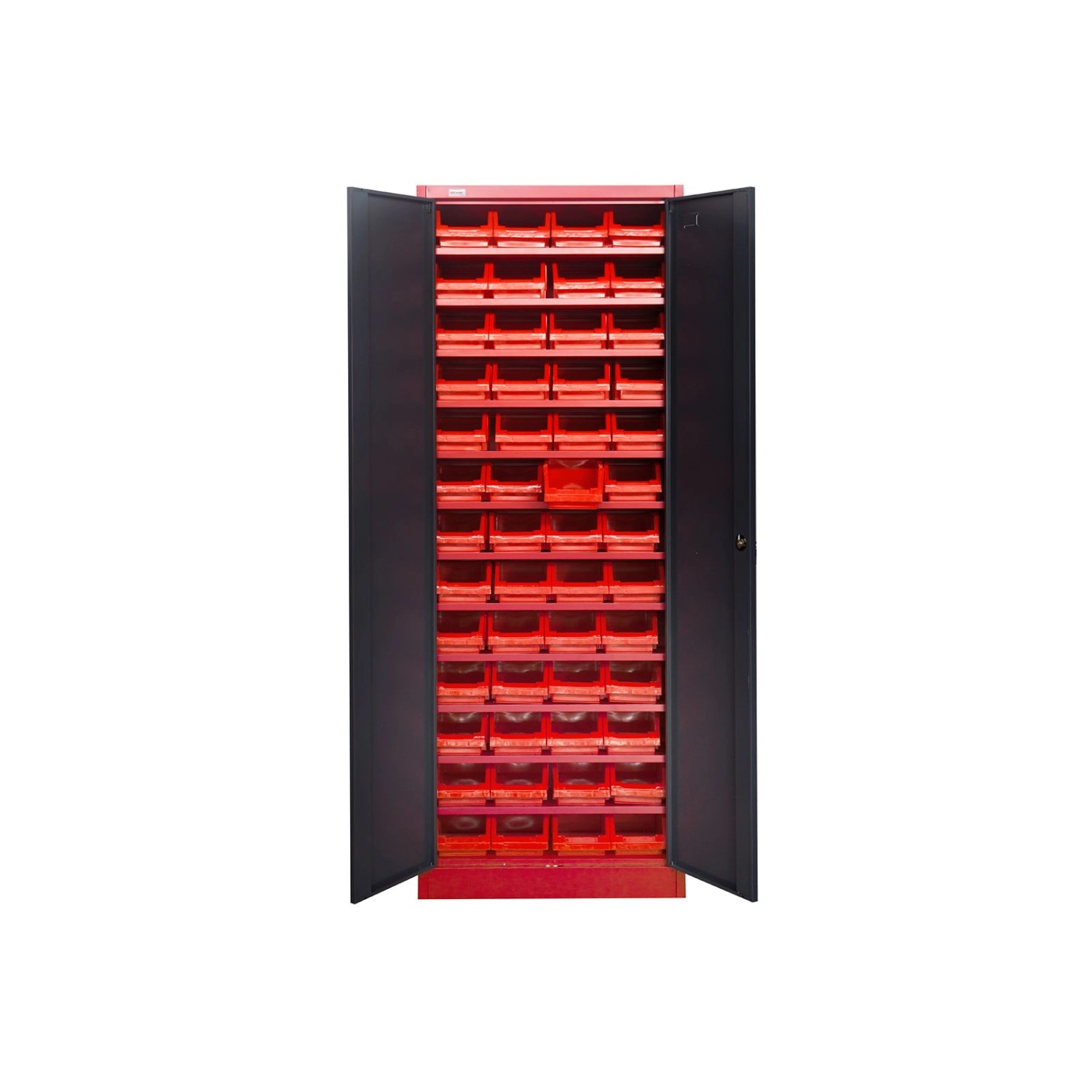 Jet-Line Kleinteileschrank Kirow in Anthrazit-Rot  67 cm Breit Inclusive 52 Stapelboxen von Jet-Line