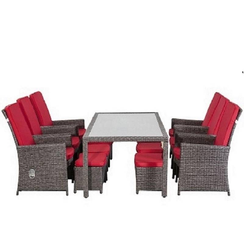 Jet-Line Rattan Gartenmöbel Essgruppe Ecuador in Grau mit Kissen in Rot von Jet-Line