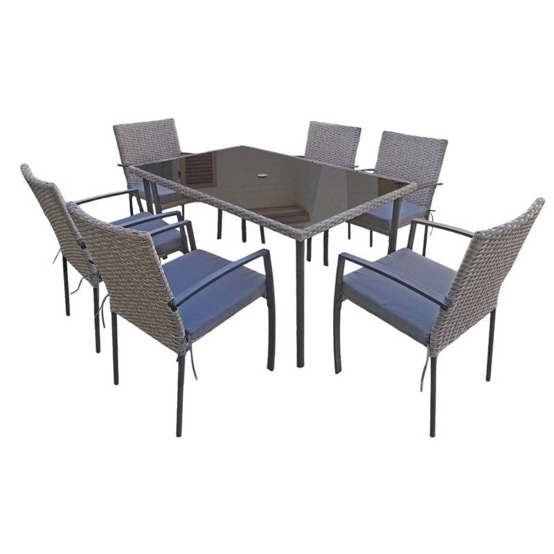 Jet-Line Rattan Gartenmöbelset Essgruppe Carlo in Grau Tisch und 6 Stühle von Jet-Line