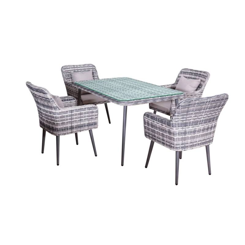 Jet-Line Rattan Gartenmöbelset Essgruppe Lima in Grau Tisch und 4 Stühle von Jet-Line