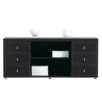 Jet-Line | Sideboard Padova | Highboard | schwarz | Büromöbel | Büroausstattung | Kunstleder Aktenschrank | Seitenschrank | 160 x 45 x 66 cm von Jet-Line