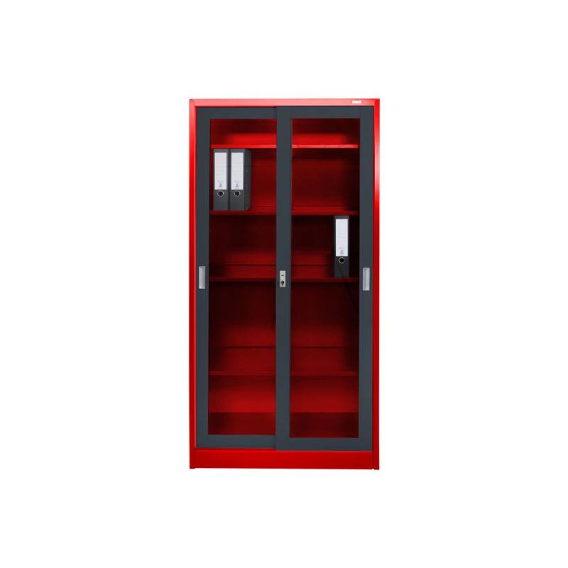Jet-Line Stahlschrank St Petersburg in Anthrazit-Rot 90 x 40 x 185 cm Abschließbare Türen/Glasfront von Jet-Line
