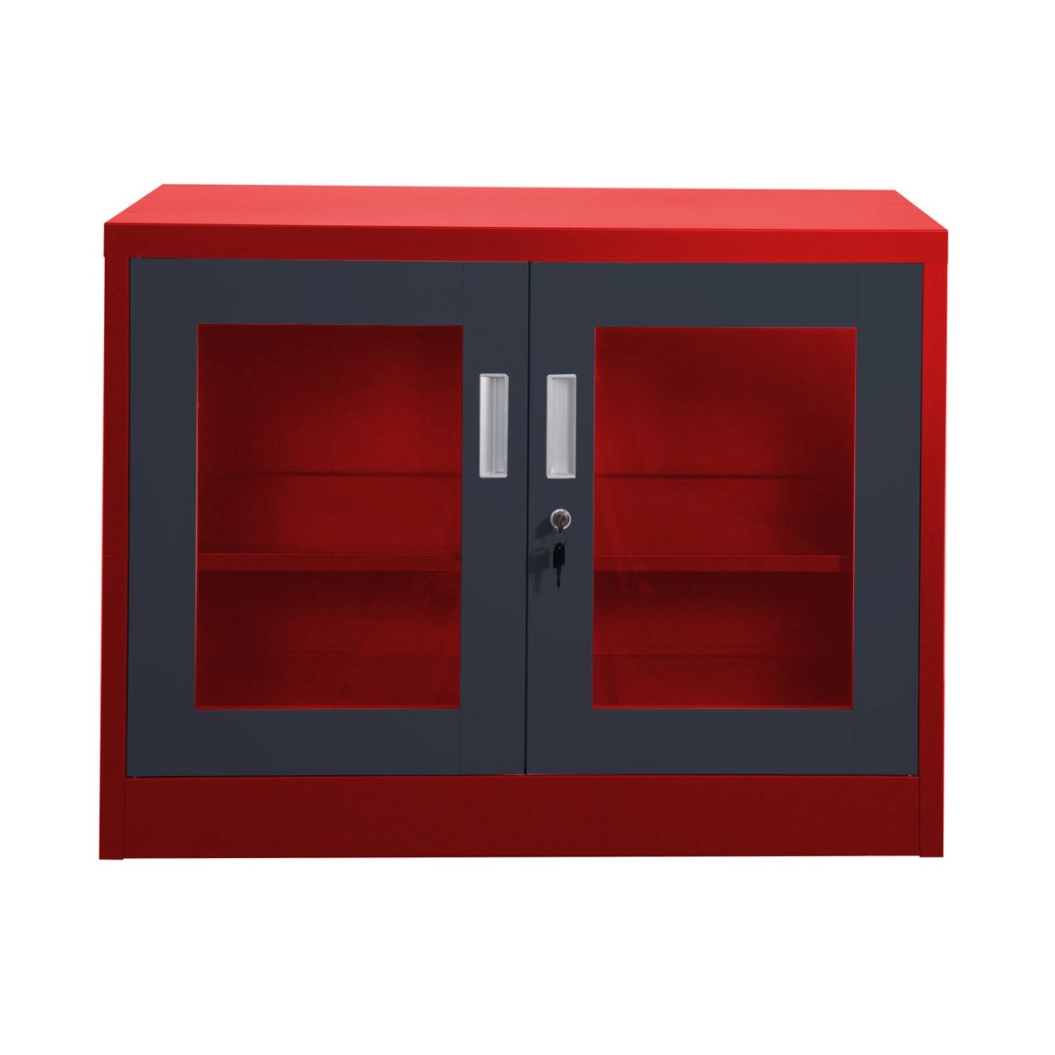 Jet-Line Stahlschrank Ufa in Anthrazit-Rot 68 x 40 x 90 cm mit Abschließbaren Türen mit Glasfront von Jet-Line