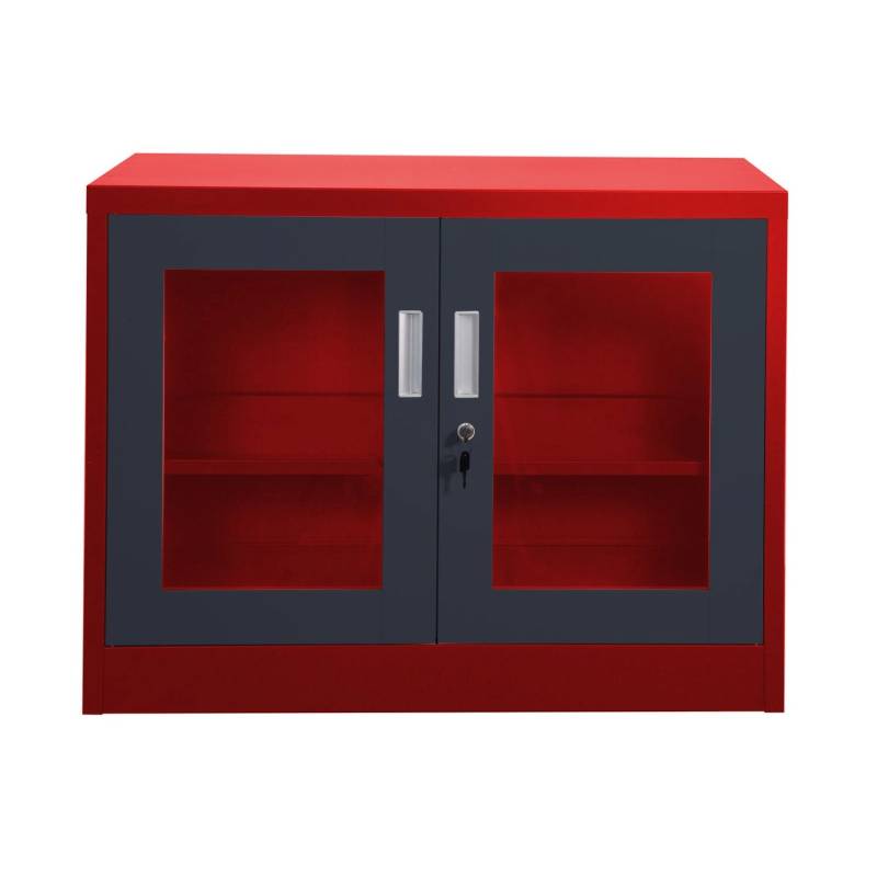 Jet-Line Stahlschrank Ufa in Anthrazit-Rot 68 x 40 x 90 cm mit Abschließbaren Türen mit Glasfront von Jet-Line