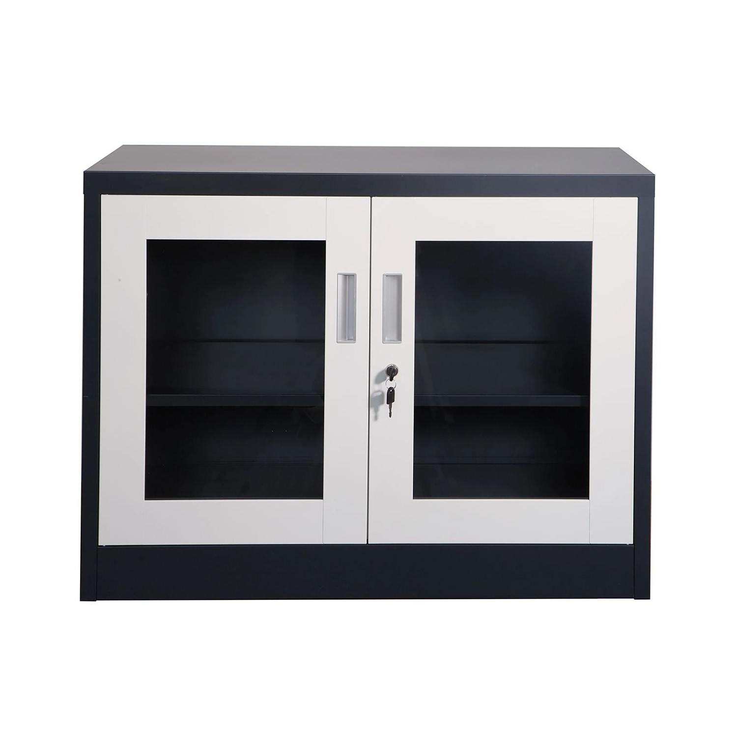 Jet-Line Stahlschrank Ufa in Anthrazit-Weiß 68 x 40 x 90 cm mit Abschließbaren Türen mit Glasfront von Jet-Line